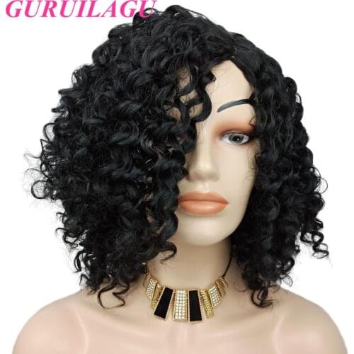 GURUILAGU Wigs for Black Women Synthetic Hair Side Part Wig Short Bob Heat Resistant Fiber Black Wig Kinky Curly Synthetic Wig
