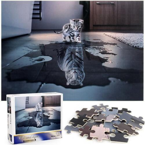 1000 PCS Jigsaw Puzzle White Tiger In Heart Kitten Puzzles For Kids Children Educational Toys Jigsaw Puzzles