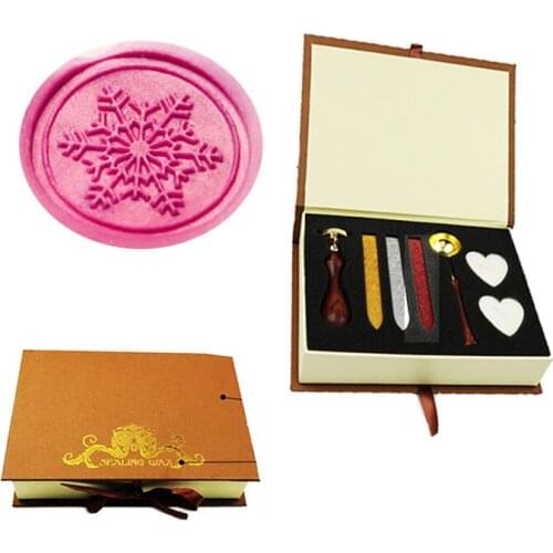 Signature Custom Vintage Square Snowflake Custom Picture Logo Wedding Invitation Wax Seal Sealing Stamp Rosewood Handle Set Kit