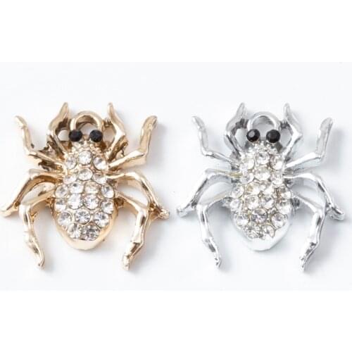 4pcs/Lot Shiny Gold Silver Color Zircon Zinc Alloy Spider Charms Pendants Handmade Crafts for DIY Jewelry Making Charm