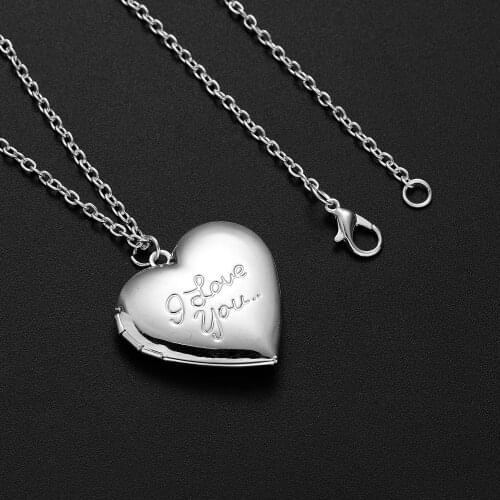 Heart Shape Put Photos Pendant Necklace Silver Color Engraved I LOVE YOU Open Locket Charm Necklace Valentines Day Gift Jewelry
