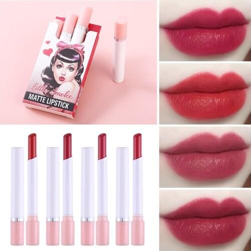WARDA BEAUTY 4pc/set Cigarette Tube Lipstick Non-fading Non-stick Cup Waterproof Matte Silky Lip Gloss Sexy Red Lip Makeup TSLM2