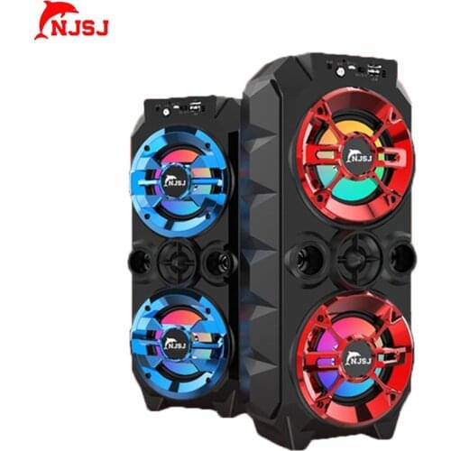 NJSJ Bluetooth Speaker Box High Power Wireless Stereo Vocal Microphone PC Sound Box Supports AUX / USB / TF Card