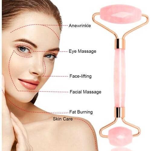 Rose Quartz Jade Roller Massage Facial Massager Machine Face Roller Facial Roller Face Slimming Massager Body Neck Head Massager