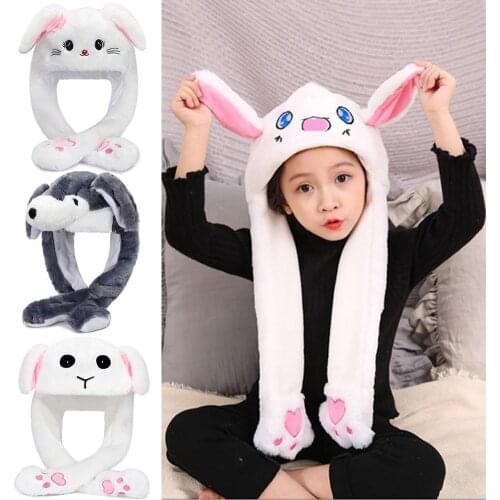 Moving Ear Cap Parent-child Lighting Cute Cartoon Animals Plush Hat Toy Spring Autumn Winter Rabbit Ear Hat
