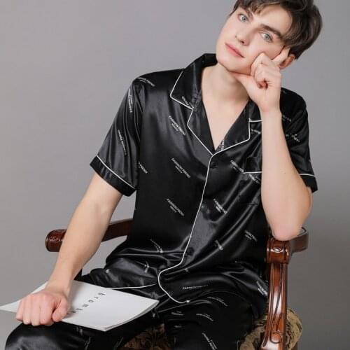 Silk Pajamas For Mens Satin Green Printed Short Sleeves Man Pajamas White Sleepwear Mens Summer Pajamas Set Big Size Soft Cozy