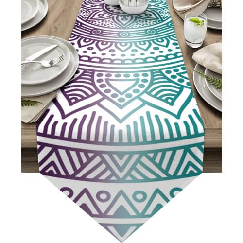 Purple Turquoise Mandala Geometric Gradient Modern Table Runner Wedding For Party Event Home Decoration Table Mat Accessories