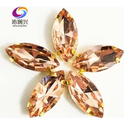 Water red eye shape AAA Glass Crystal sew on stones with ,Golden bottom loose rhinestones Diy/Clothing accessories SWMG08