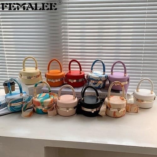 PU Leather Mini Printed Bucket Bags For Ladies Wide Chain Personality Crossbody Bags Lock Shoulder Bags Women Handbags Purses