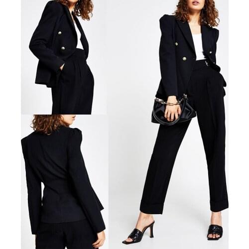 Vintage Office Lady Women Suits Elegant 2 Pieces Slim Fit Blazer Peaked Lapel Business Fashion Double Breasted Jacket