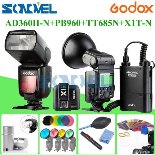 Godox AD-360 AD360II-N TTL Flash Speedlite On/Off-Camera+PB960black Battery+X1N TTL Transmitter+Godox TT685N Speedlite for Nikon