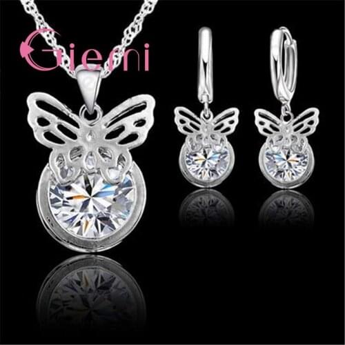 Top Fashion 925 Sterling Silver Chain Crystal Necklaces Pendant For Women Wedding Jewelry Set Free Shipping