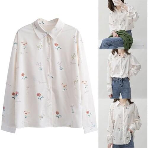 Womens Shirt Floral Printed Long Sleeved Shirt Outer for Spring and Summer New New