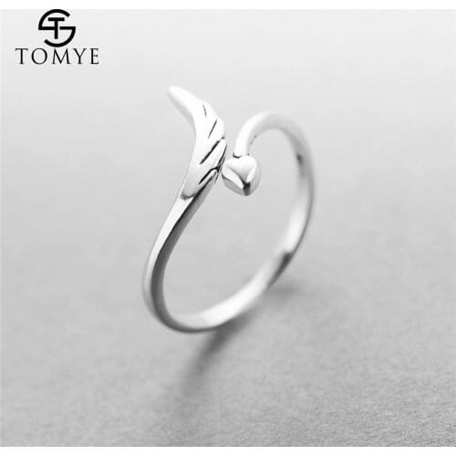 Heart Rings for Girls Women TOMYE JZ21003 925 Silver Angel Wings and Love Adjustable Finger Open Antique Gift Jewelry