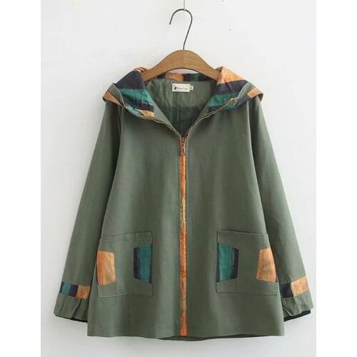 Plus zise hooded zipper Women coat autumn 2021 casual womens trench coat Navy ArmyGreen Overcoat female