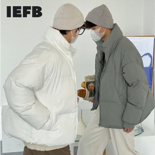 IEFB Thick Korean Trend Short Cotton Padded Clothes Loose Causal Stand Collar Elastic Hem Long Sleeve Oversize Winter Coat Y5261