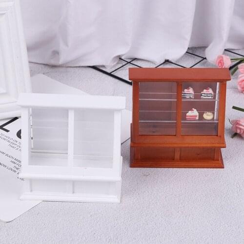 1/12 Dollhouse Mini Cake Cabinet with Sliding Door Model Toy Doll House Decoration Furniture Toys