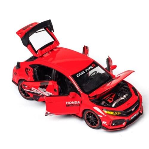 1: 32 Simulation Civic Type-R Alloy Car Model Ornament With Sound And Light Children Boy Birthday Christmas New Year Gift Red