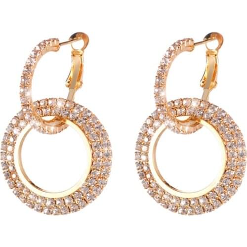 1pair Luxury Crystal Earrings For Girl Two Circle Drop Earrings Women 2021 Fashion Rhinestone Dangle Earrings 4 Colors