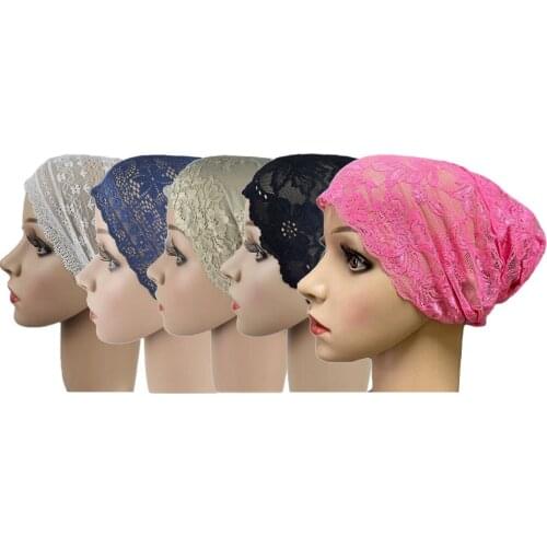 5PCS Muslim Women Lace Hijab Turban Beanie Bonnet Cap Underscarf Inner Hat Islamic Hair Loss Cover Under Scarf Headwear Wrap New