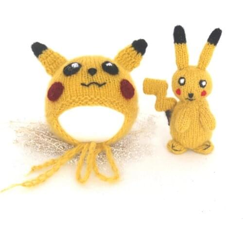 Amigurumi Animal Bonnet Toy Newborn Hat Photography Props Crochet Stuffed Bear Doll Newborn Cap Handknitted Toy