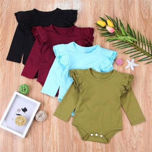 Infant Baby Boy Girls Bodysuits Fashion Solid Color Long Sleeve O-Neck Cotton Outfits Sunsuit For 0-24M