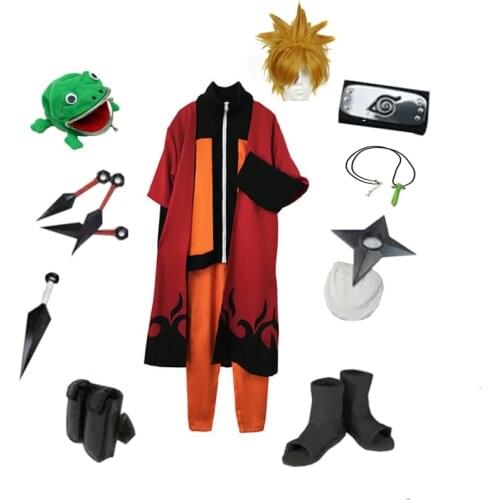 Brdwn Naruto Unisex Uzumaki Naruto Ninja Cosplay Costume (coat+pants+cloak+Headband+Shoes+Kunai+bag+shuriken+necklace)