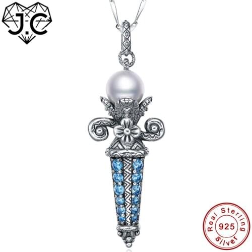 J.C Flower Love Lover'Blue Topaz Solid 100% 925 Sterling Silver Necklace Fine Jewelry Women Men Wedding Birdal Pretty Pendent