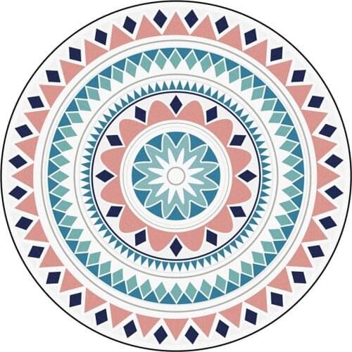 Ethnic Style Pink Green Geometric Flower Round Bedroom Door Living Room Short Crystal Velvet Non-slip Mat
