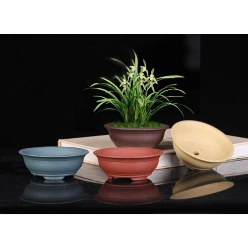 Purple Sand Orchid Pot Round Mouth Small Classical Succulent Calamus Desktop Bonsai Potted Flower Green Plant Simple Ceramics