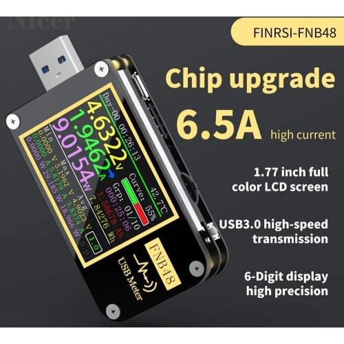FNB48 PD Trigger Voltmeter Ammeter Current And Voltmeter USB Tester Fast Charging Protocol Capacity Test Chip 6.5A High Current