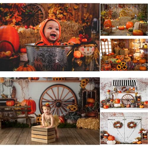 Autumn Pumpkins Cake Smash Photography Backdrops Sunflower Floral Chirldren 1st Birthday Photographic Studio Photo Backgrounds