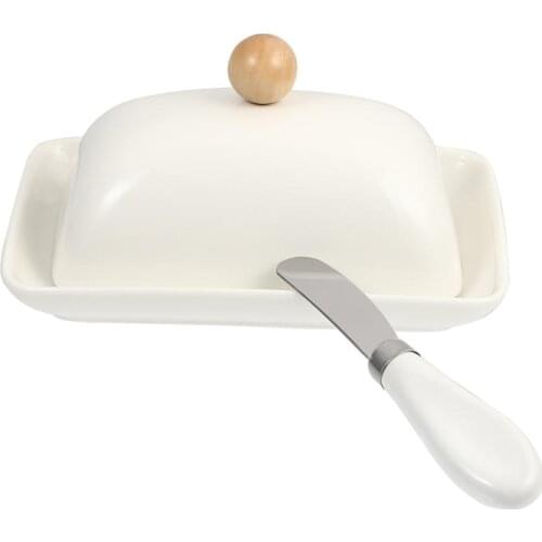 Ceramic Butter Dish Box Cheese Server Tray Container Storage Keeper Tray With Lid Cutter Kitchen Dinnerware