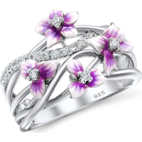 Daisies Flower Zircon Rings Jewelry Gift Glue Ring Finger Rings Stackable Violet Drop