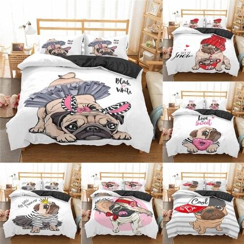 2021 3D Cute Dog Bedding Set Pug Dog Bed Linen Duvet Cover Pillowcases Twin Full Queen King Size comforter bedding sets