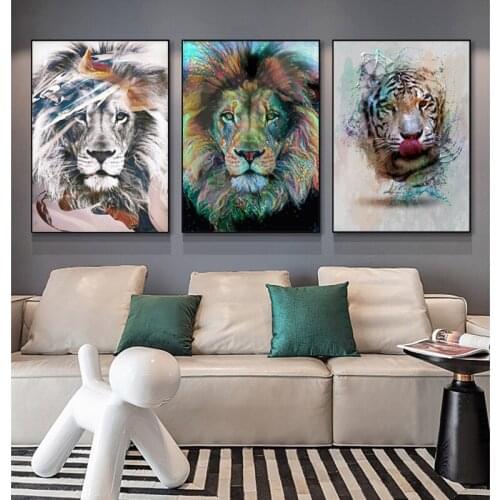 Handsome Colorful Lion and Tiger Canvas Painting Wall Art Nordic Posters and Prints Wall Pictures for Living Room Decoration