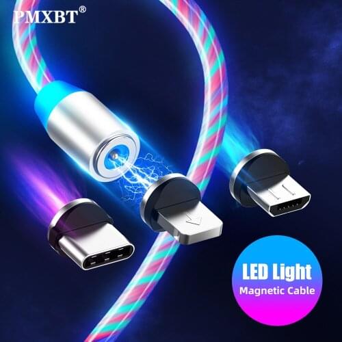 LED Light Magnetic Cable 360 Degree Rotate USB Magnet Fast Charging For Samsung S10 Micro USB Type C Charger LED Glowing Cable