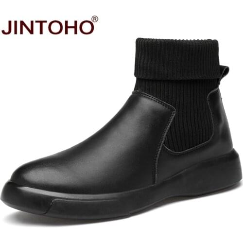 JINTOHO High Quality Men Genuine Leather Shoes Fashion Men Winter Shoes Brand Male Leather Shoes Winter Leather Boots Snow Boots
