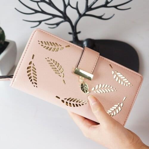 2020 new ladies wallet long multifunctional creative fashion hollow leaves mobile phone bag student wallet