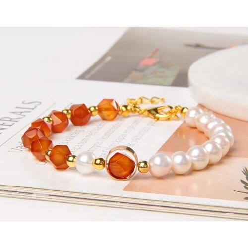 Faceted Natural Stone Freshwater Pearls Bracelets For Women Baroque Pearl Crystal Adjustable Chain Girl Bangle Exquisite Jewelry