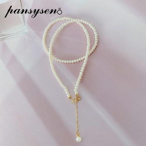 PANSYSEN Solid 925 Sterling Silver 3.5mm Freshwater Pearls Necklace Elegant Wedding Engagement Fine Jewelry Necklaces Wholesale