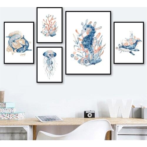 Posters And Prints Wall Art Canvas Printing Cartoon Seahorse Starfish Conch Girls Boys Kids Room Decor Nordic Wall Pictures
