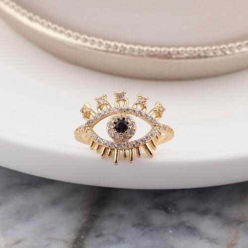 Lucky Eye Blue Turkish Evil Eye Open Ring Copper Gold Color Finger Ring Adjustable for Women Girls Men Fashion Jewelry