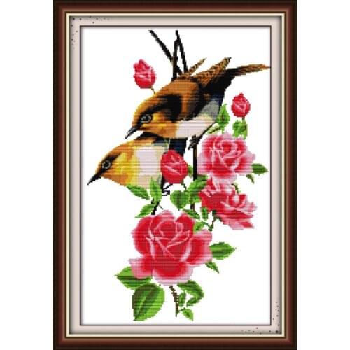 Joy Sunday Birds' Twitter And Fragrance Of Flowers Needlework Kits11&14CTCounted Water Soluble Cloth Cross Stitch for Home Decor