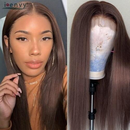 Chocolate Brown Lace Front Human Hair Wigs Straight 13*1 Peruvian Colored Transparent Lace Wig Natural Black Human Hair Wig Remy