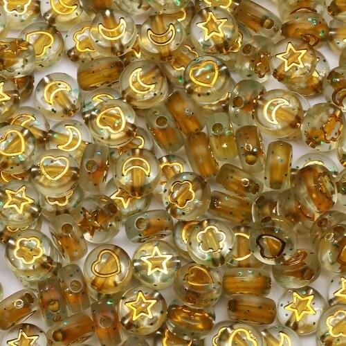 Mixed Gold Starry Sky Moon Star Flower Heart Acrylic Beads Round Loose Spacer Beads For Jewelry Making Diy Bracelet Necklace 7mm