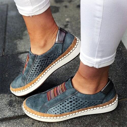 Women Slip on Sneakers Shallow Loafers Vulcanized Shoes Breathable Hollow Out Casual Shoes Ladies S-V