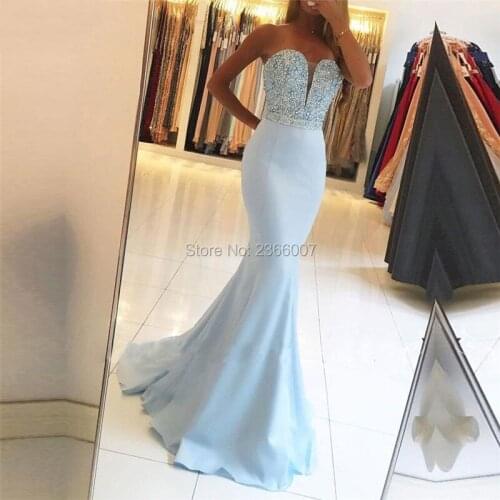 Strapless Mermaid Prom Dress Crystals Beading Bodice Satin Formal Evening Party Gowns Custom Made Plus Size Pageant Dresses 2020