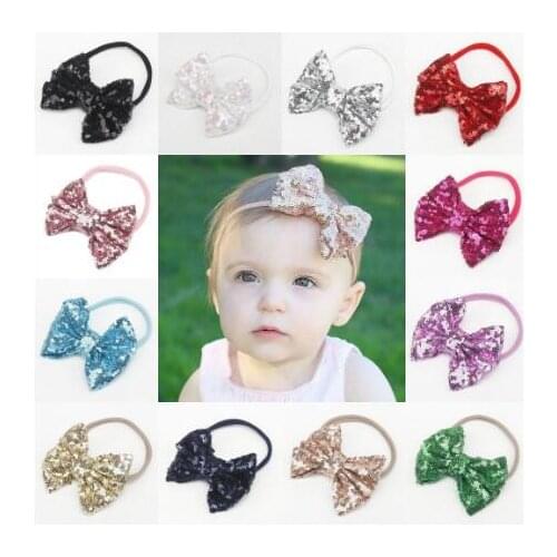 1pcs New baby girl boy spandex nylon headband children skinny stretchy Non-Marking headwear Glitter Bowknot elastic hair Band