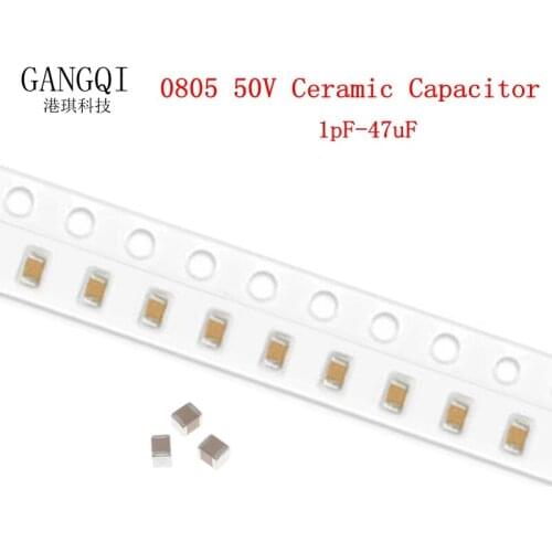 100pcs 100nF X7R Error 10% 50V 0805 0.1UF 104 1pF ~ 47uF SMD Thick Film Chip Multilayer Ceramic Capacitor 820pF 470nF 1uF 120pF